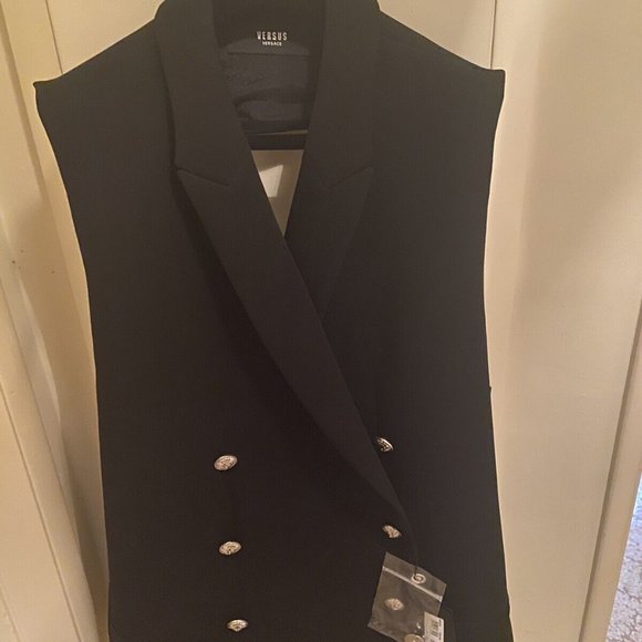 Versace Versus Black Double Breasted Blazer Vest Dress W/ Open Back 44 NWT - Picture 11 of 12